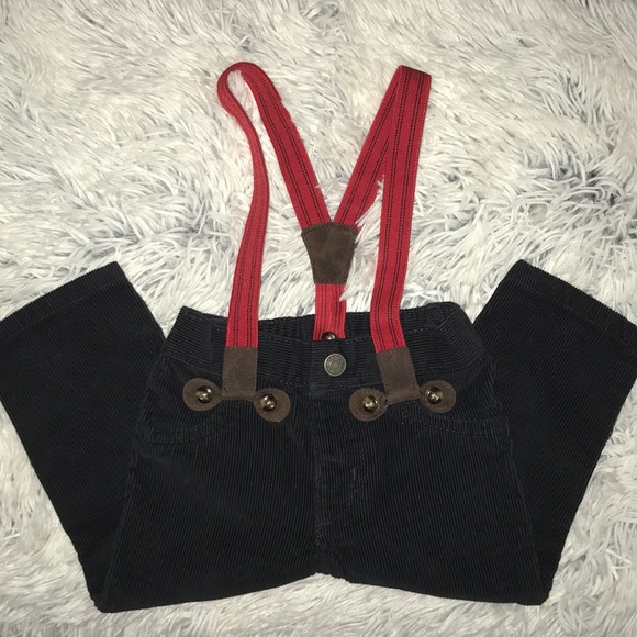 Black suede like pants with suspenders - Picture 1 of 3